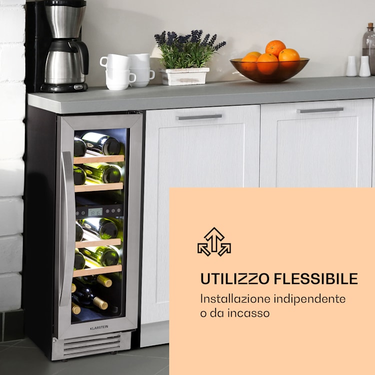 Cantinetta-frigo per vini Vinovilla 17 Built-In Duo a due zone 53l 17 bott. 3 colori anta in vetro Argento