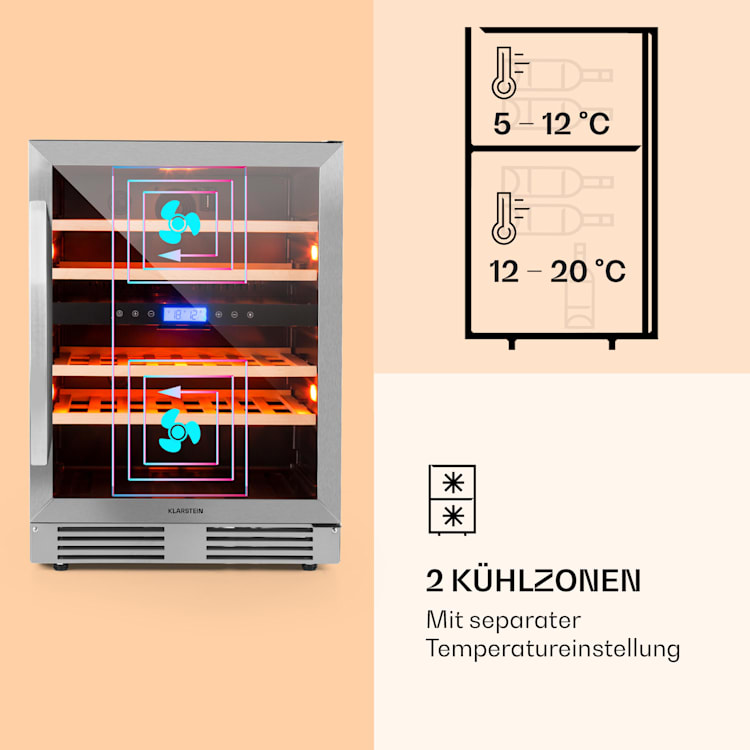 Vinovilla 43 Built-In Duo Weinkühlschrank 2 Zonen 129l 43 Fl Glastür 43 Flaschen | 2 Kühlzonen | Edelstahl