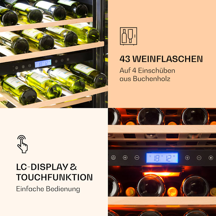 Vinovilla 43 Built-In Duo Weinkühlschrank 2 Zonen 129l 43 Fl Glastür 43 Flaschen | 2 Kühlzonen | Edelstahl
