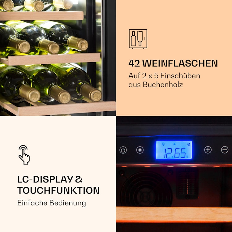 Vinovilla 42 Twin Built-In Duo Weinkühlschrank 2 Zonen 126l 42 Fl Glas 42 Ltr | 2 Kühlzonen