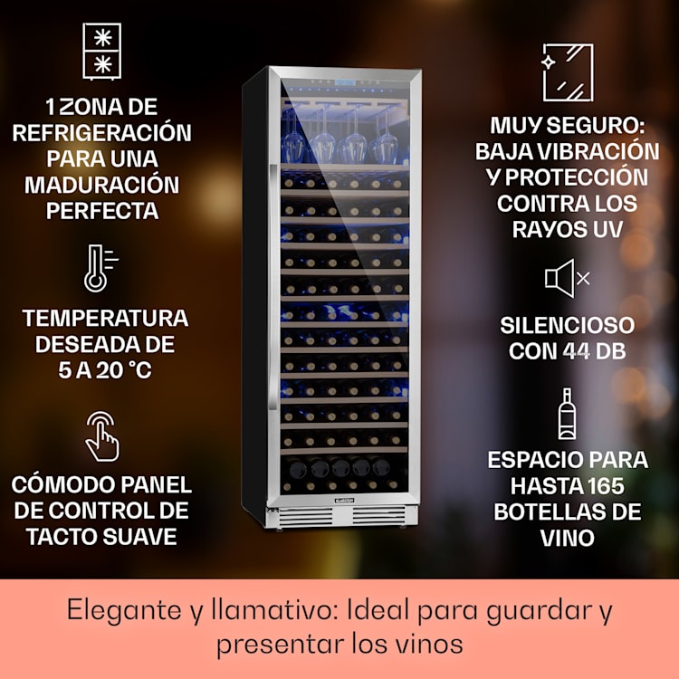 Vinovilla Grande 165 Frigorífico para vino empotrable 425l 165Fl. Puerta de cristal en 3 colores 425 L | 1 zona de refrigeración