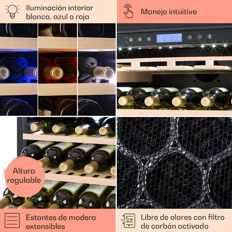 Vinovilla Grande 165 Frigorífico para vino empotrable 425l 165Fl. Puerta de cristal en 3 colores 425 L | 1 zona de refrigeración