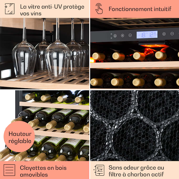 Vinovilla Grande 165 Built-in Duo Réfrigérateur à vin 425l 165Fl. Porte en verre 3 couleurs 425 L | 2 zones de conservation