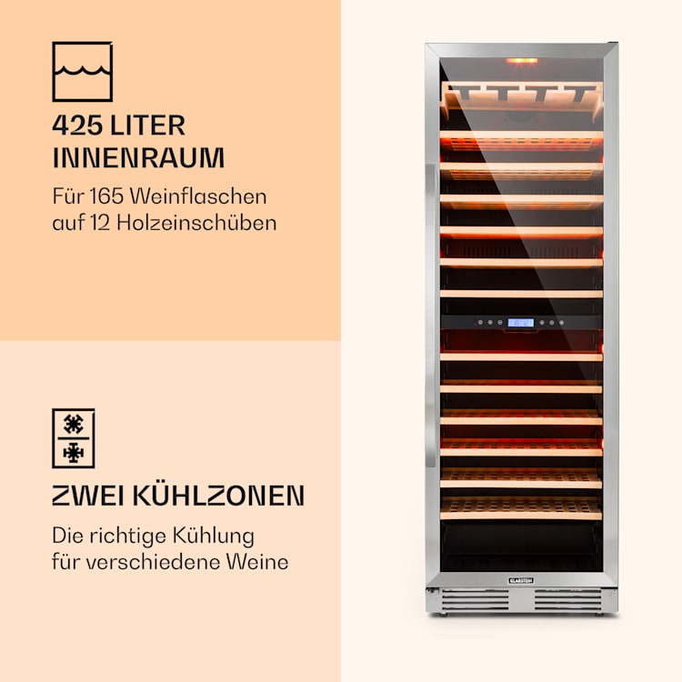 Vinovilla Grande 165 Built-in Duo Weinkühlschrank 425l 165Fl. Glastür 425 Ltr | 2 Kühlzonen