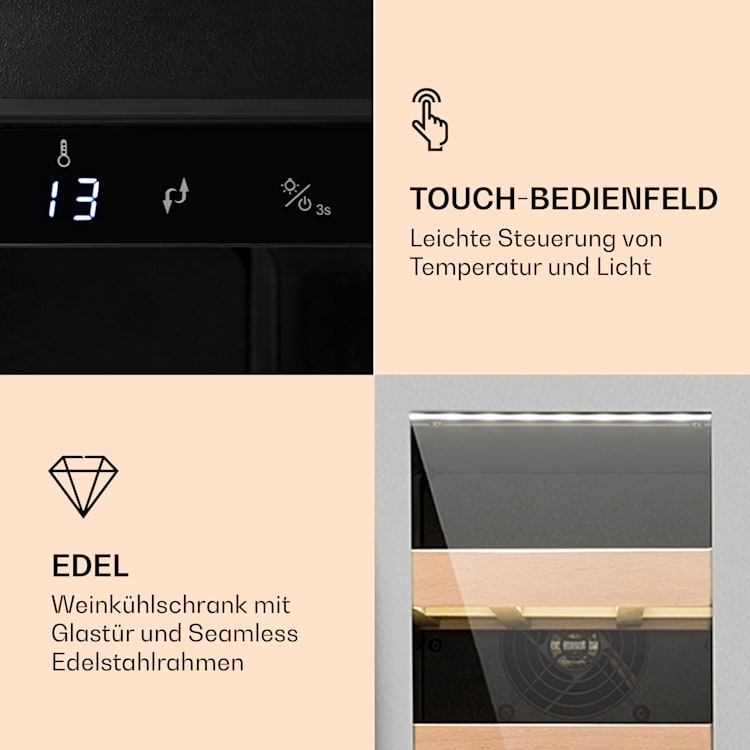 Vinovilla Smart Weinkühlschrank 50l / 20 Flaschen Glastür Edelstahl 50 liter / 20 Flaschen | Edelstahl
