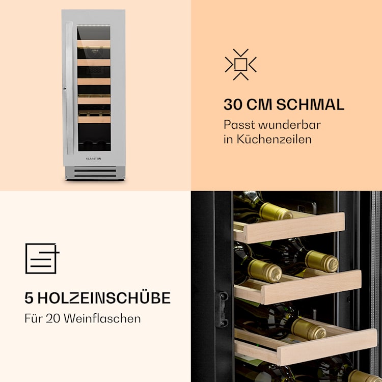 Vinovilla Smart Weinkühlschrank 50l / 20 Flaschen Glastür Edelstahl 50 liter / 20 Flaschen | Edelstahl