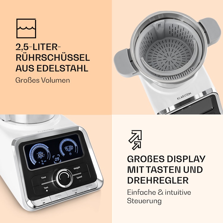GrandPrix Küchenmaschine 500W / 1000W 2,5l Edelstahl-Rührschüssel