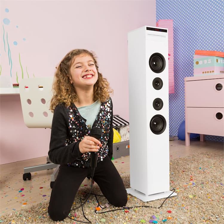Karaboom CD karaoke uređaj, bluetooth, MP3, USB, punjač, mikrofon, daljinski upravljač, bijela boja BIjela