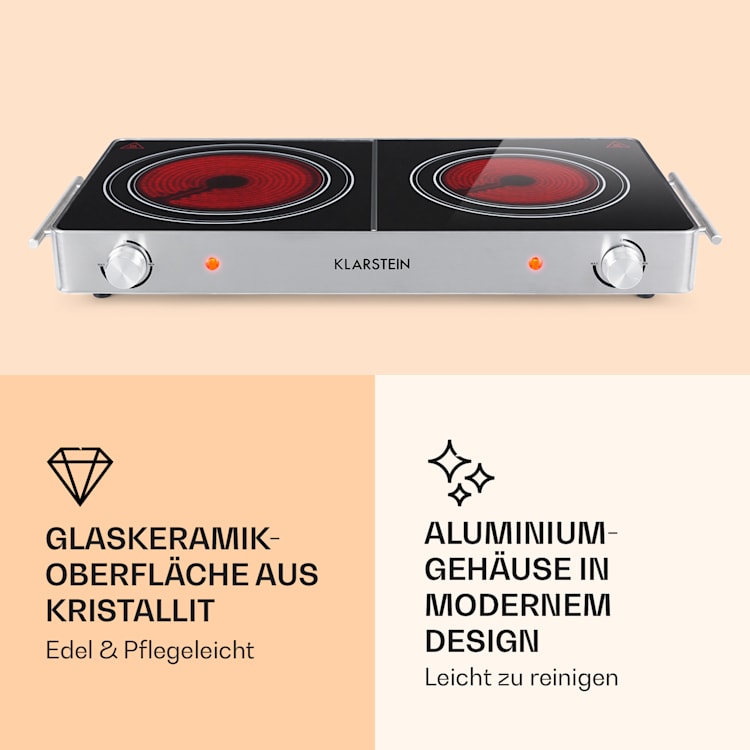 VariCook Duo Kochplatte 3000W Edelstahlgehäuse Tragegriffe Silber
