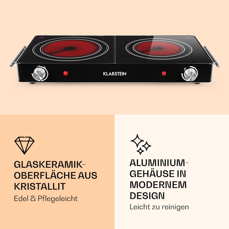 VariCook Duo Kochplatte 3000W Edelstahlgehäuse Tragegriffe Schwarz