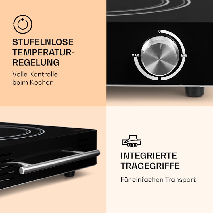 VariCook Duo Kochplatte 3000W Edelstahlgehäuse Tragegriffe Schwarz