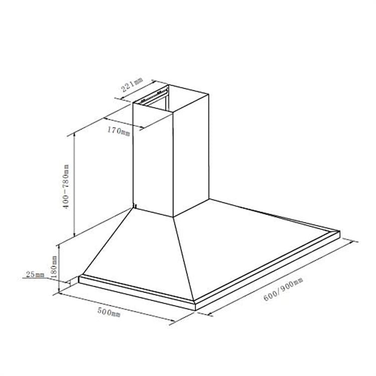 Galina Exaustor Exaustão 60 cm 350 m³/h LED Aço Inoxidável Vidro Acrílico