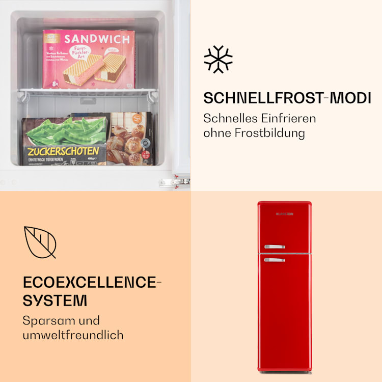 Audrey Retro Kühl- & Gefrierkombination 194 / 56 Liter Rot