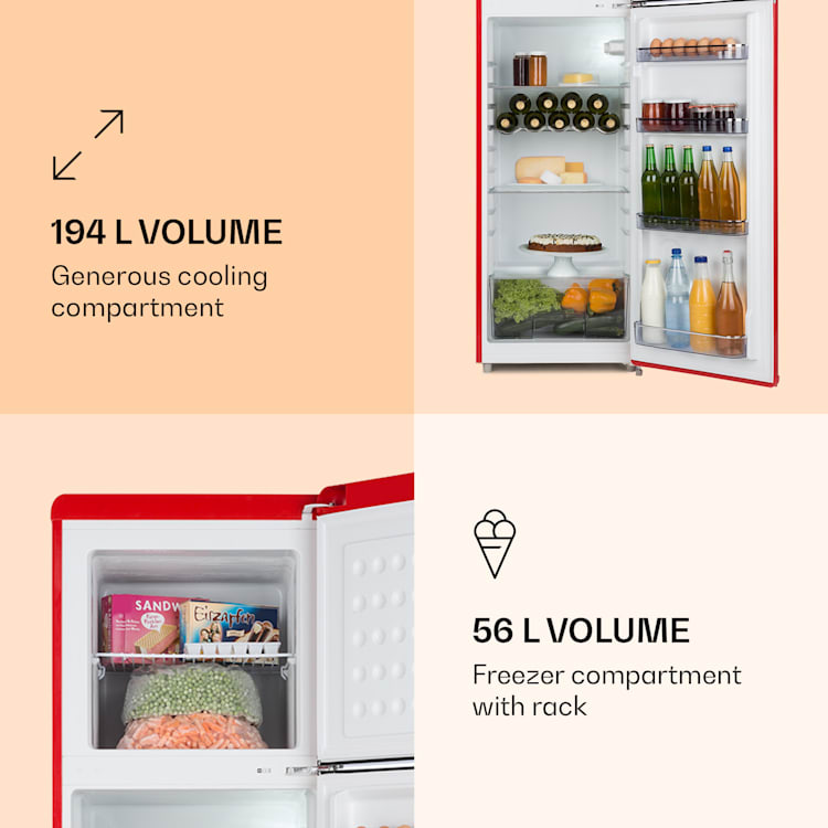 Audrey Retro Refrigerator Fridge & Freezer Combination 194 / 56 Litres Red