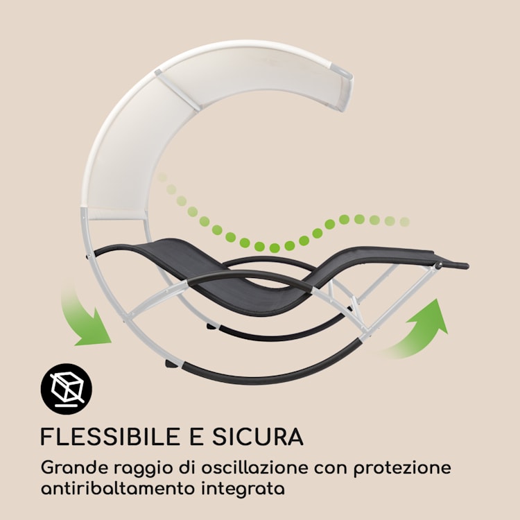 Divano a Dondolo Big Easy Argentato, Resistente alle Intemperie 350 kg max. Protezione UV Nero / Argento metallizzato