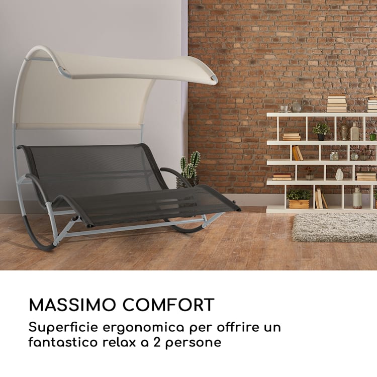 Divano a Dondolo Big Easy Argentato, Resistente alle Intemperie 350 kg max. Protezione UV Nero / Argento metallizzato