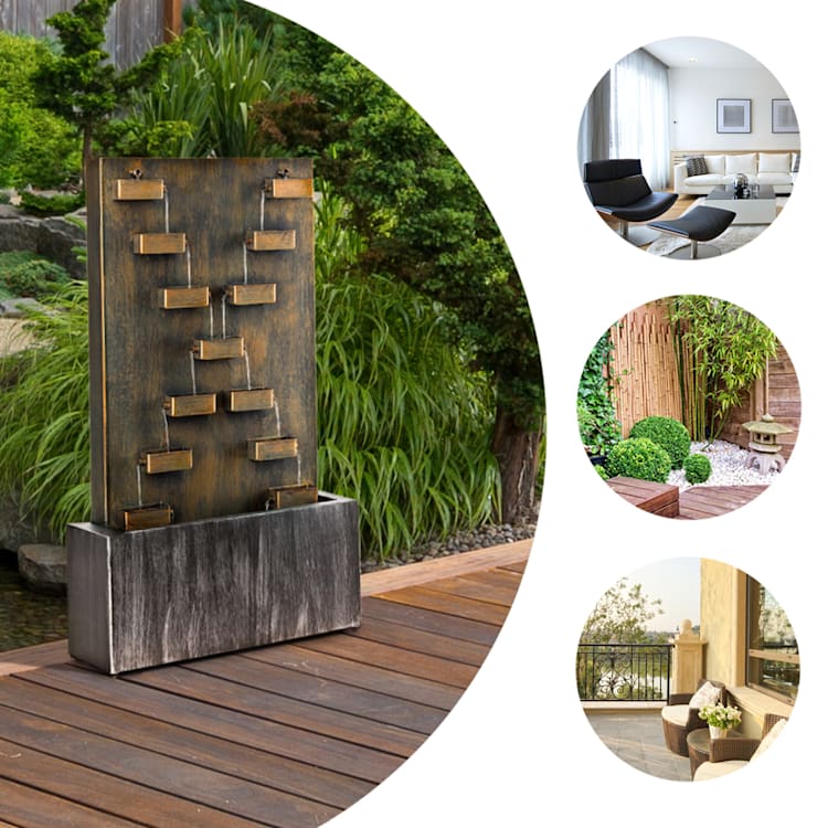 River Crossing, făntănă de grădină, mediu interior/exterior, pompă de 6 W, cablu de 10 m, metal zincat