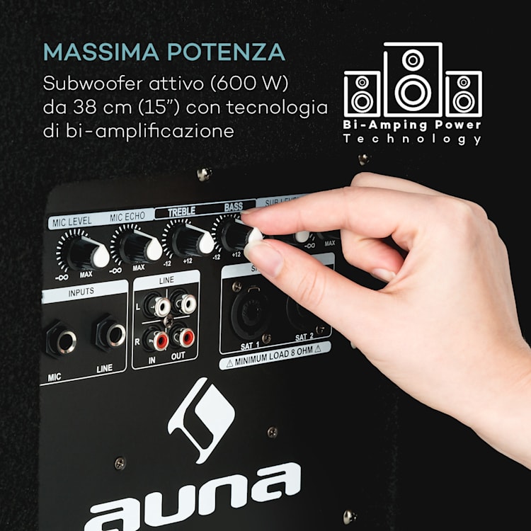 Cube 1512 2.1 Set PA Attivo, 1200 Watt, Subwoofer 15", 2 x Altoparlante 12" 1200 W