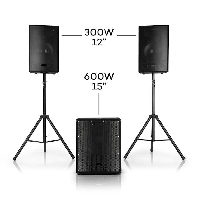Cube 1512 2.1 set PA activo, 1200 W, 15" subwoofer, 2 x 12" altavoz