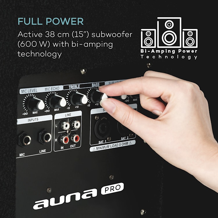 Cube 1512 2.1 set PA activo, 1200 W, 15" subwoofer, 2 x 12" altavoz