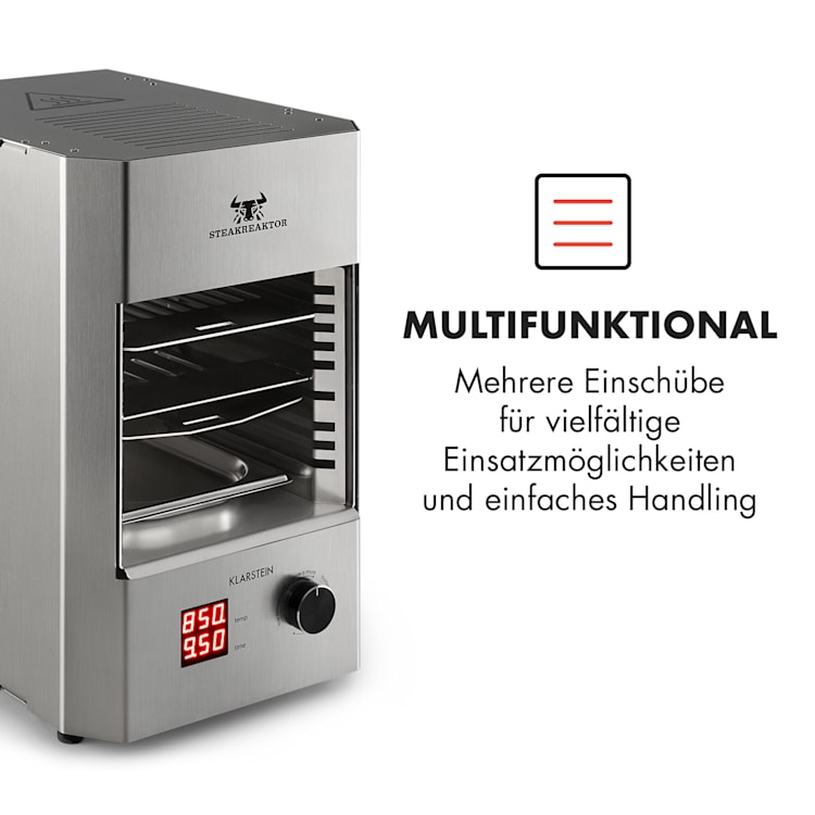 Steakreaktor 2.0 - Edelstahl Edition - Indoor Grillgerät Hochtemperaturgrill 1600W 850°C Made in Germany Silber