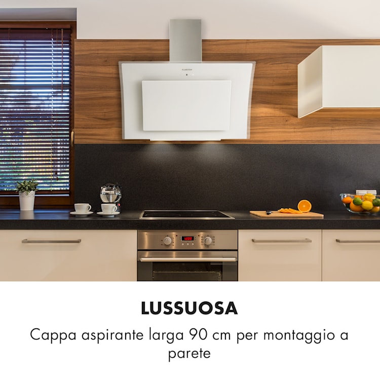 Sabia 90 Cappa Aspirante 90cm 600m³/h LED 3 Livelli di Potenza bianco