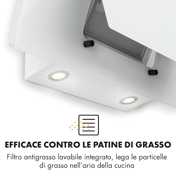 Sabia 90 Cappa Aspirante 90cm 600m³/h LED 3 Livelli di Potenza bianco