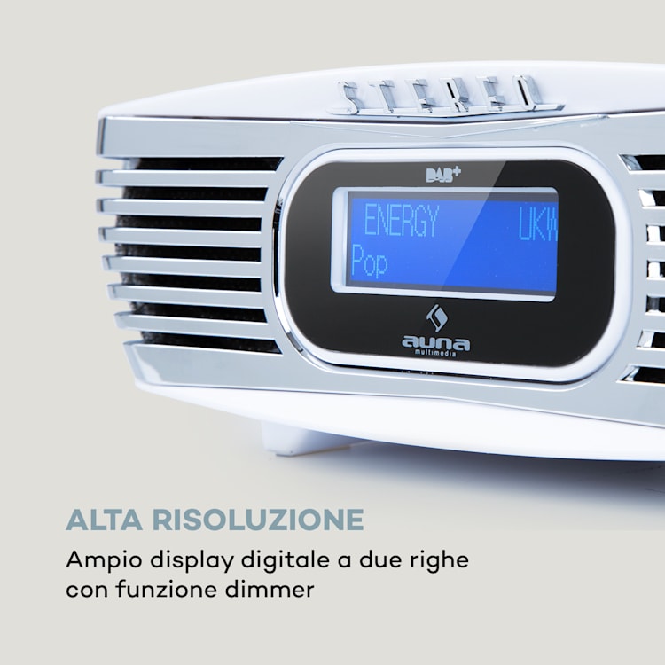 Dreamee DAB+ Radiosveglia Lettore CD DAB+/VHF CD-R/RW/MP3 AUX Retrò Bianco Bianco / Argento metallizzato