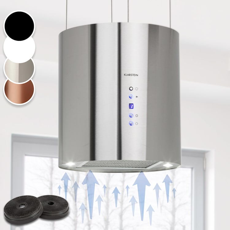 Barett saarekeliesituuletin Ø 35 cm kiertoilma 558 m³/h LED aktiivihiilisuodatin Hopea