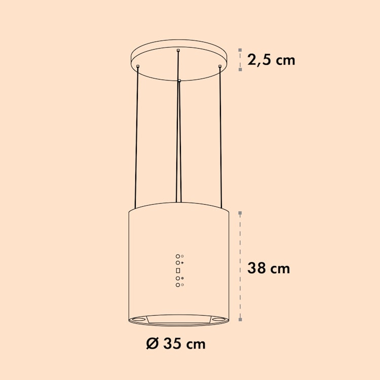 Barett Inselabzugshaube Ø35cm Umluft 558 m³/h LED Aktivkohlefilter Silber