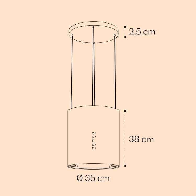 Barett, ostrovčekový digestor, Ø 35 cm, recirkulácia 560 m³/h, LED, filter s aktívnym uhlím, čierny Čierna