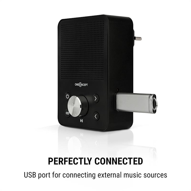 Plug+Play FM stickkontakt-radio, FM-tuner, USB, BT, svart Svart