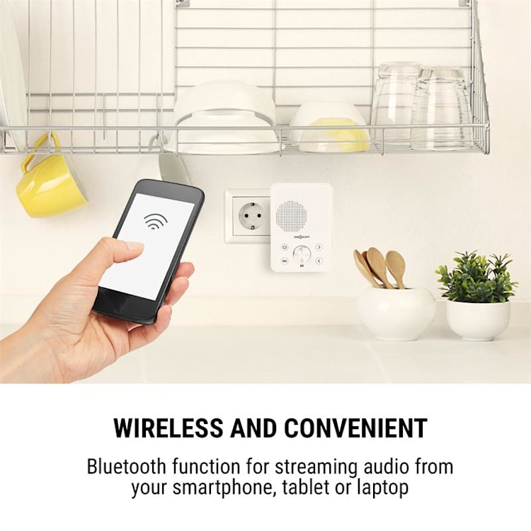 oneConcept Plug+Play FM Radio de enchufe Sintonizador FM USB Bluetooth Blanco Blanco