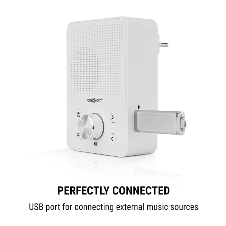 oneConcept Plug+Play FM Radio de enchufe Sintonizador FM USB Bluetooth Blanco Blanco