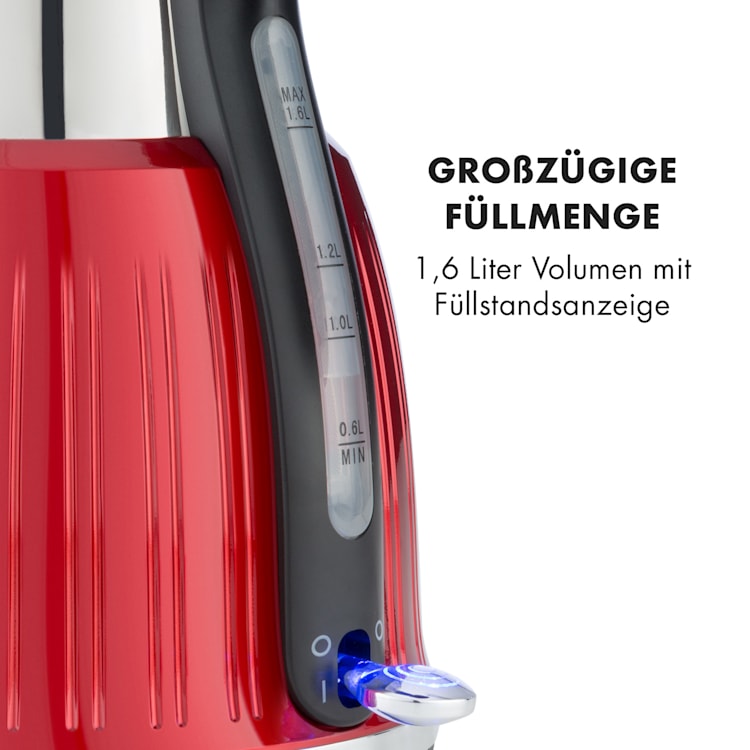 Cancan Wasserkocher 1,6L 1800-2150W Retro-Design 360° Gerätebasis rot Rot
