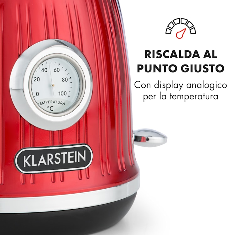 Cancan Bollitore Dell'acqua 1,6L 1800-2150W Design Retrò 360° Base Rosso Rosso