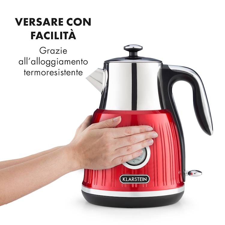 Cancan Bollitore Dell'acqua 1,6L 1800-2150W Design Retrò 360° Base Rosso Rosso