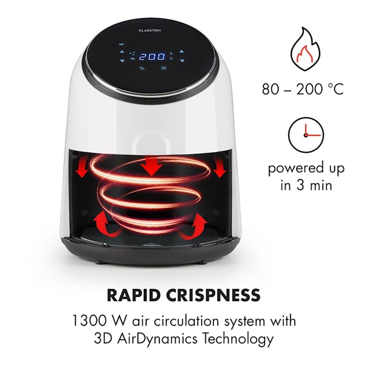 AirVital, forrólevegős fritőz, 1300 W, 2,5 l, CeraPlus tapadásmentes felület, érintésvezérlés, fehér