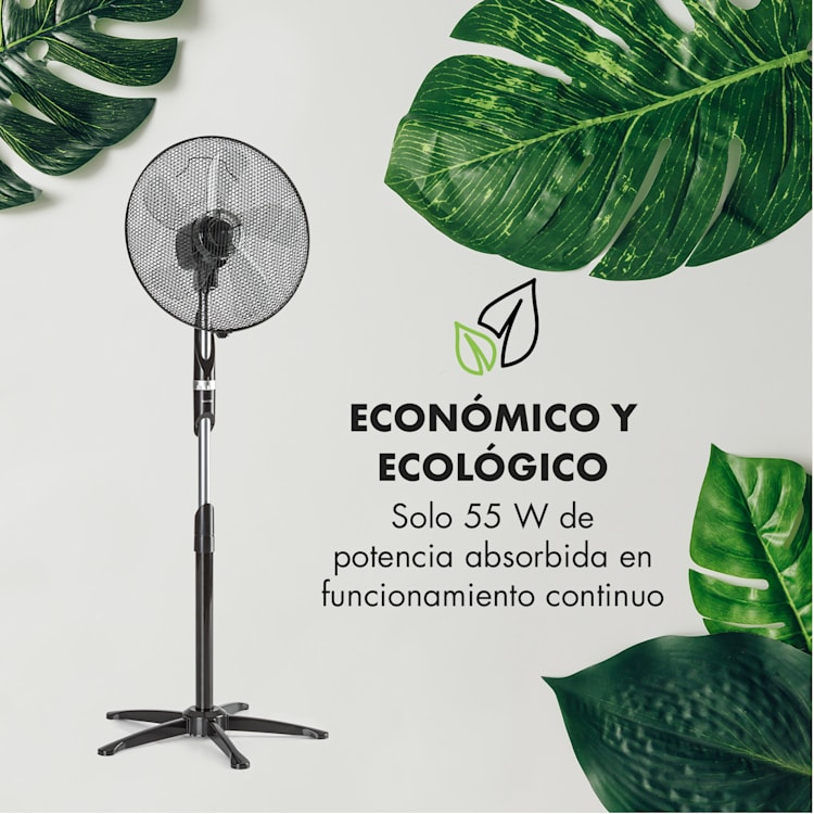 Summer Vibe Ventilador de pie de 16", 55W, 2040m³/h Oscilación de 65° Negro