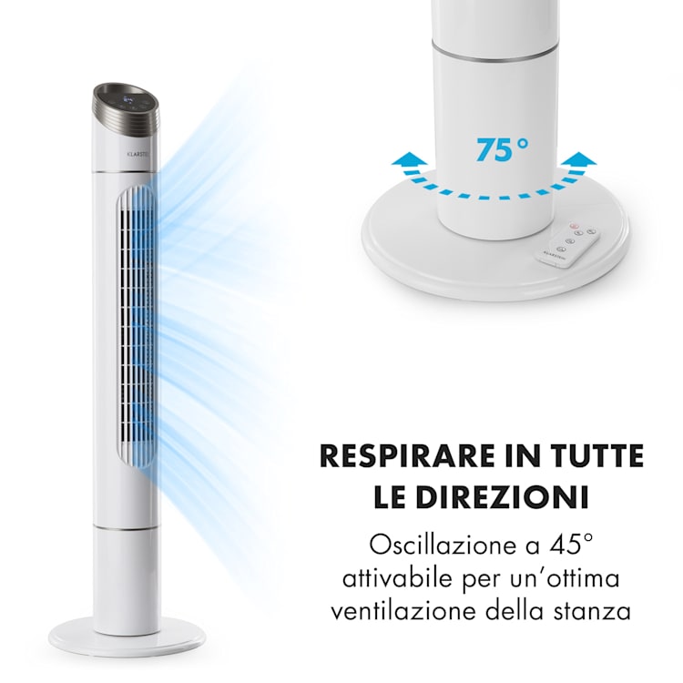 Sky High Ventilatore a Torre 40W 276m³/h Oscillazione 75° 3 Modalità bianco