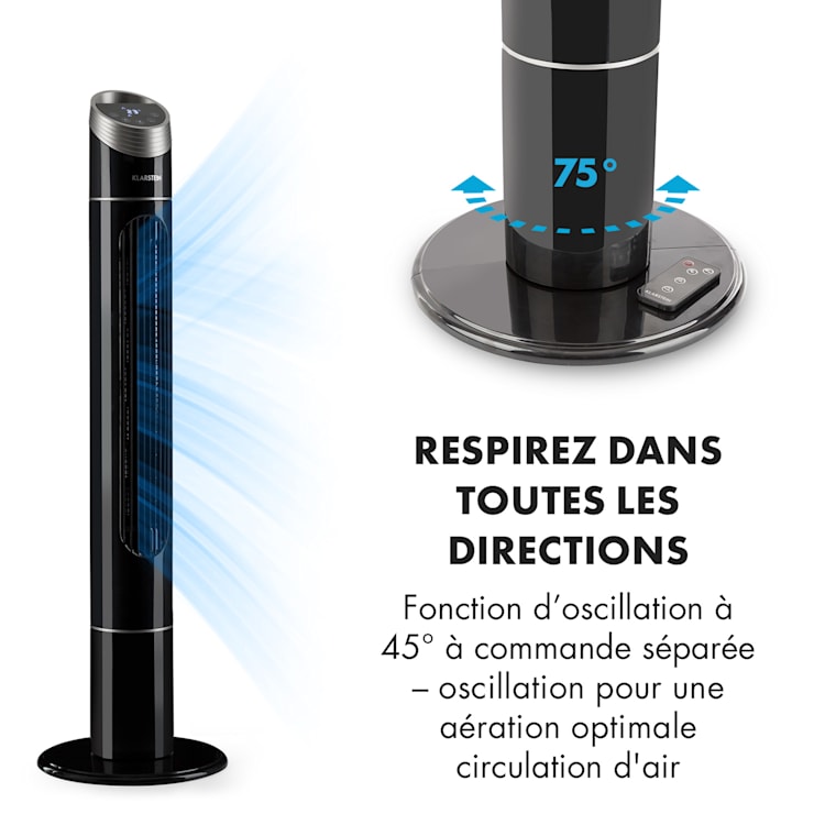 Sky High ventilateur tour 40 W 276 m³/h oscillation à 75° 3 modes noir Noir