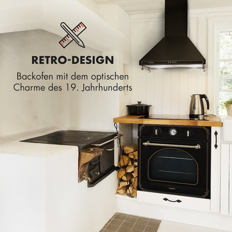 Victoria Einbaubackofen Retro-Design 9 Funktionen 50-250°C schwarz Schwarz