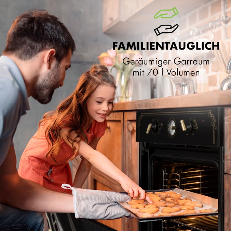 Victoria Einbaubackofen Retro-Design 9 Funktionen 50-250°C schwarz Schwarz