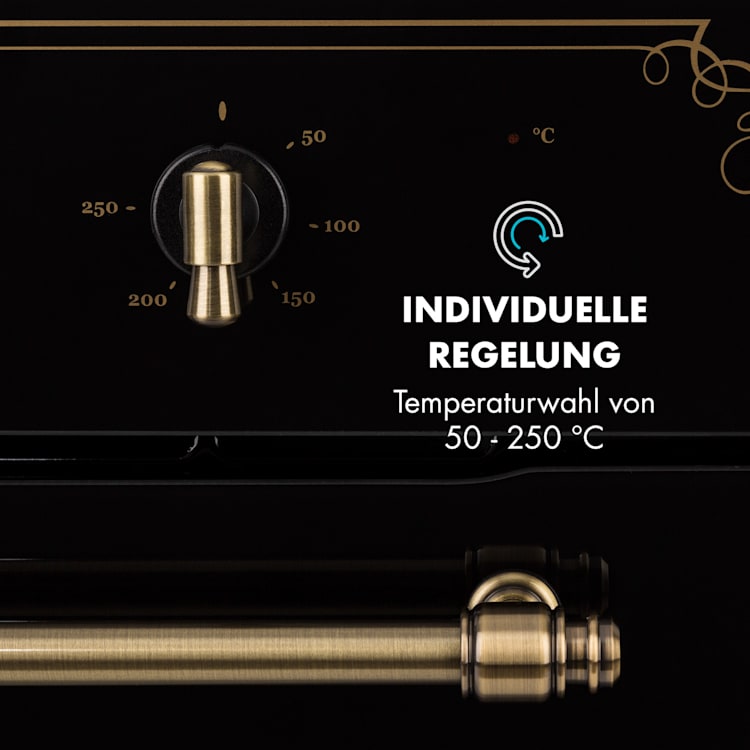 Victoria Einbaubackofen Retro-Design 9 Funktionen 50-250°C schwarz Schwarz