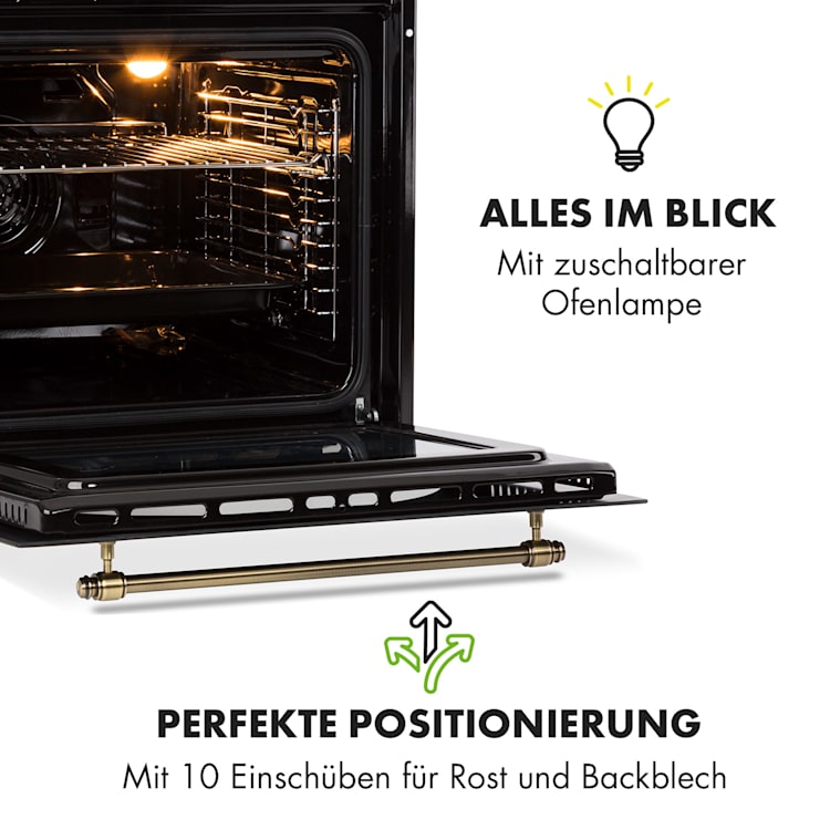 Victoria Einbaubackofen Retro-Design 9 Funktionen 50-250°C schwarz Schwarz