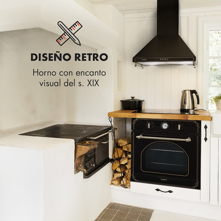 Victoria Horno empotrable Diseño retro 9 funciones 50-250°C negro Negro