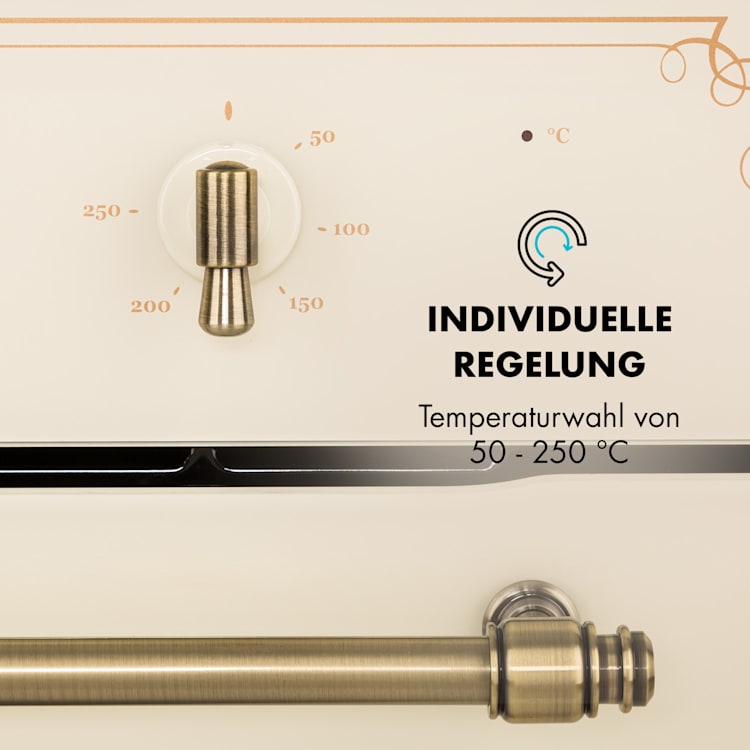 Victoria Einbaubackofen Retro-Design 9 Funktionen 50-250°C elfenbein Elfenbein