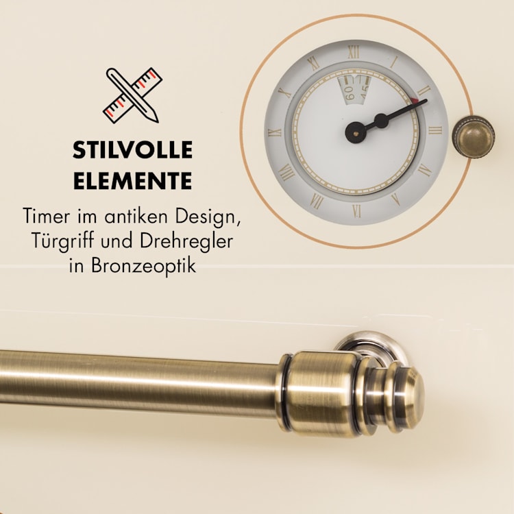 Victoria Einbaubackofen Retro-Design 9 Funktionen 50-250°C elfenbein Elfenbein