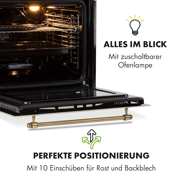 Victoria Einbaubackofen Retro-Design 9 Funktionen 50-250°C elfenbein Elfenbein