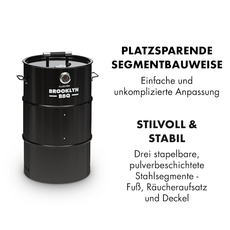 Brooklyn-BBQ 4-in-1-Grillfass | Grill, Smoker SlowCooker & Feuerschale | Ø 42 cm | Stahl | pulverbeschichtet